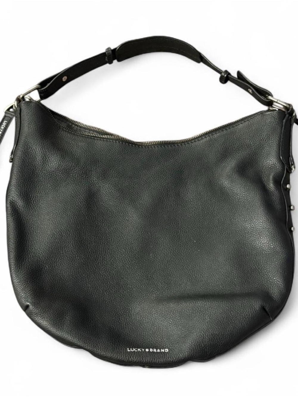 Lucky Brand Black Pebbled 100% Leather Hobo bag with Stud details
